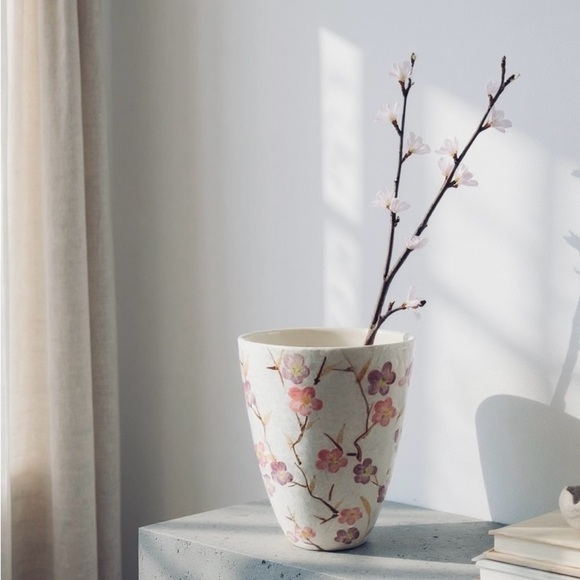 Classic Floral Ceramic Vase – White with Pink & Purple Blossoms - Picture 2 of 14